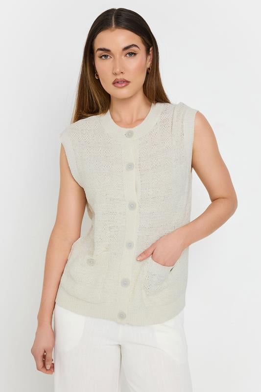 Evans LTS Tall Ivory White Knitted Metallic Button Vest Top