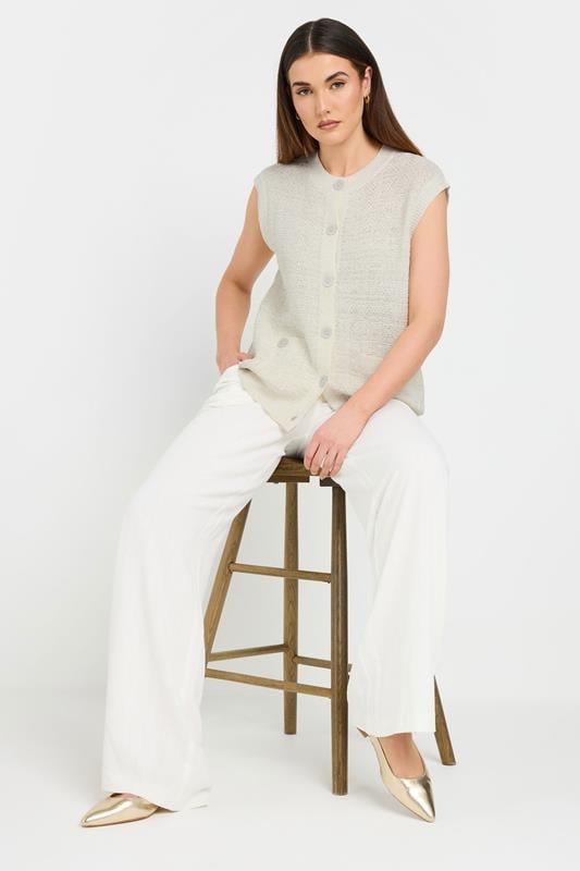 Evans LTS Tall Ivory White Knitted Metallic Button Vest Top