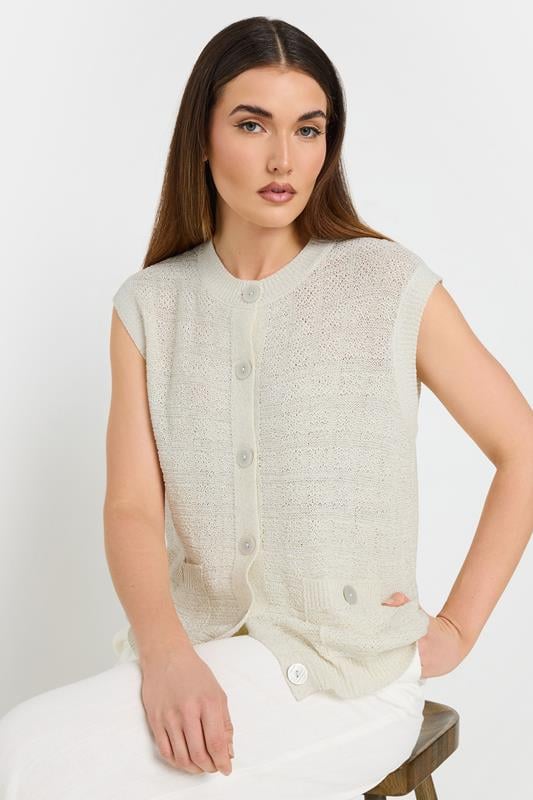 evans LTS Tall Ivory White Knitted Metallic Button Vest Top