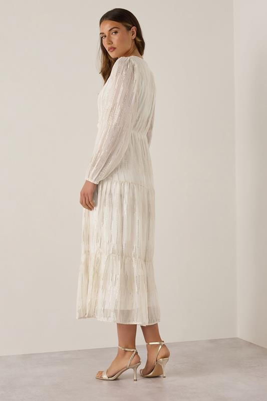 Evans LTS Tall Ivory White Metallic Dash Tiered Midaxi Dress