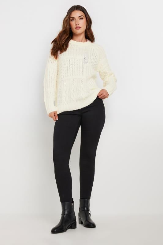 Evans LTS Tall Ivory White Patchwork Cable Knit Jumper