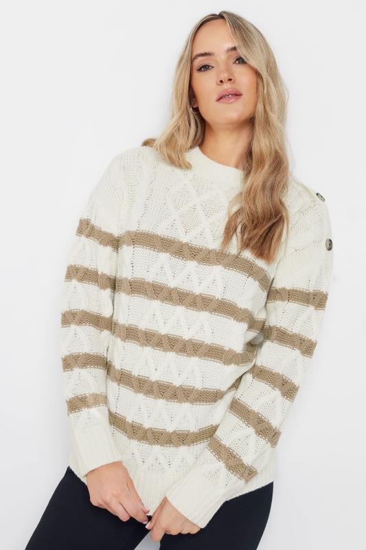 evans LTS Tall Ivory White Stripe Cable Knit Jumper