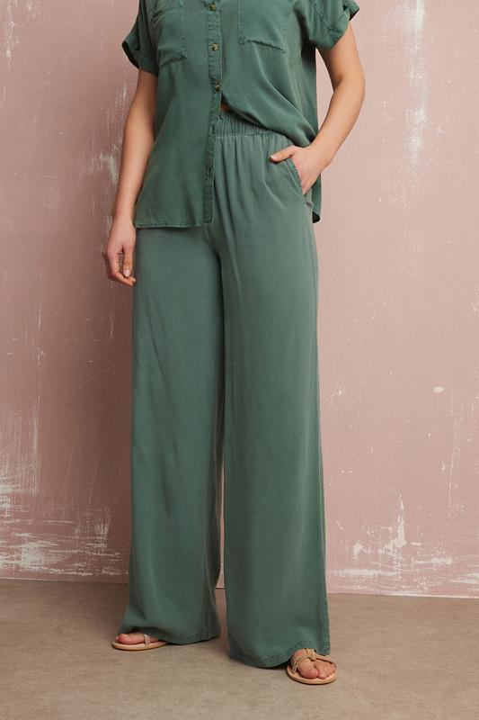 Evans LTS Tall Khaki Green Acid Wash Wide Leg Trousers