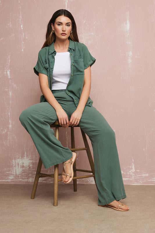 evans LTS Tall Khaki Green Acid Wash Wide Leg Trousers