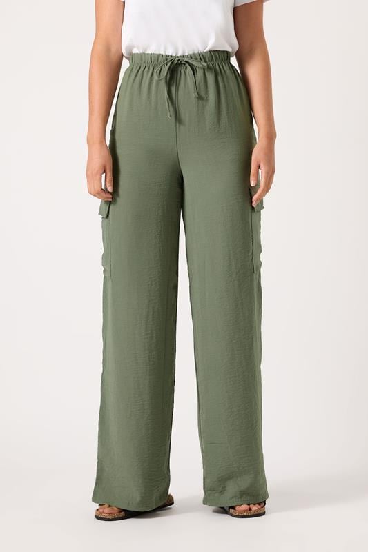 Evans LTS Tall Khaki Green Cargo Crepe Wide Leg Trousers