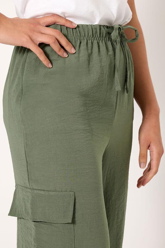 Evans LTS Tall Khaki Green Cargo Crepe Wide Leg Trousers