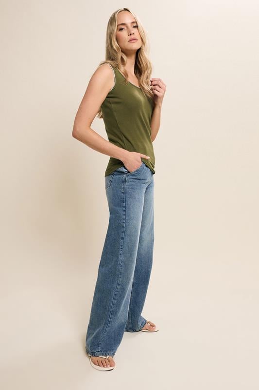 Evans LTS Tall Khaki Green Contrast Stitch Vest Top