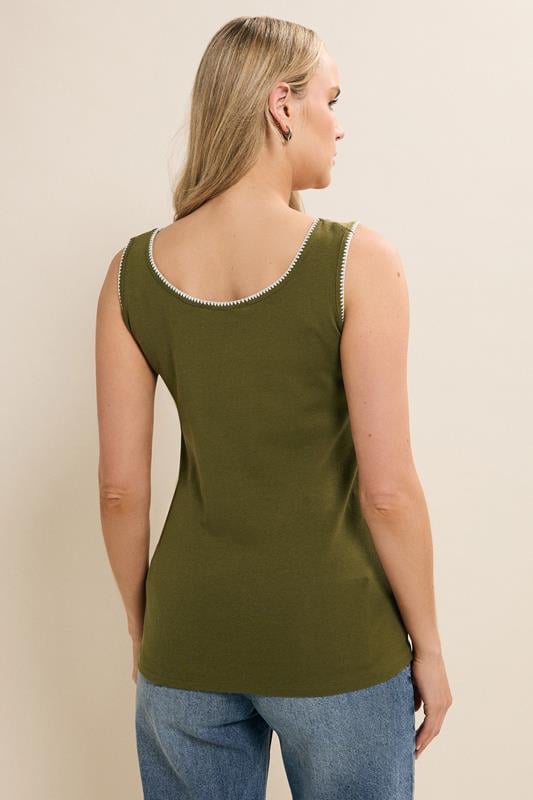 Evans LTS Tall Khaki Green Contrast Stitch Vest Top