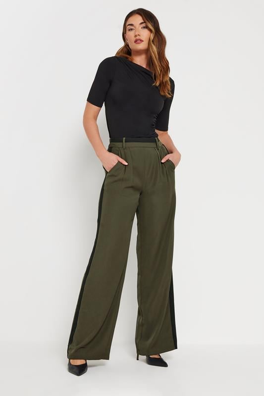 Evans LTS Tall Khaki Green Contrast Stripe Wide Leg Trousers