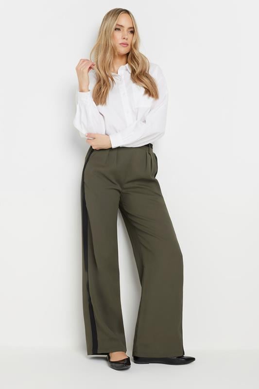 Evans LTS Tall Khaki Green Contrast Stripe Wide Leg Trousers