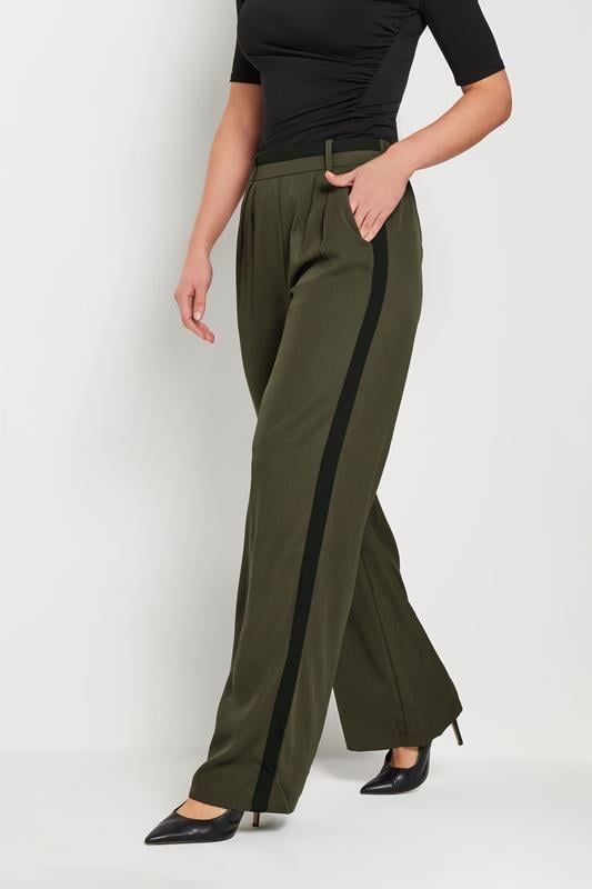 Evans LTS Tall Khaki Green Contrast Stripe Wide Leg Trousers