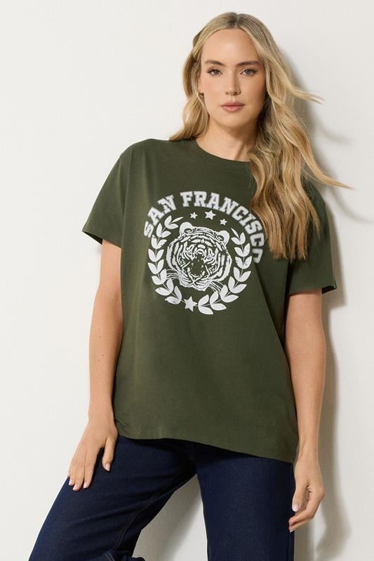 evans LTS Tall Khaki Green Cotton 'San Francisco' Slogan T-Shirt