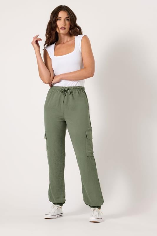 Evans LTS Tall Khaki Green Crepe Cuffed Cargo Trousers
