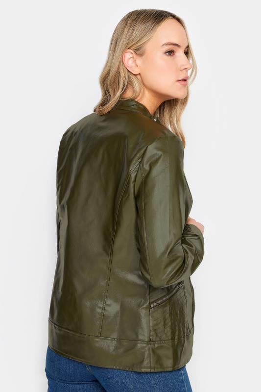 Evans LTS Tall Khaki Green Faux Leather Funnel Neck Jacket