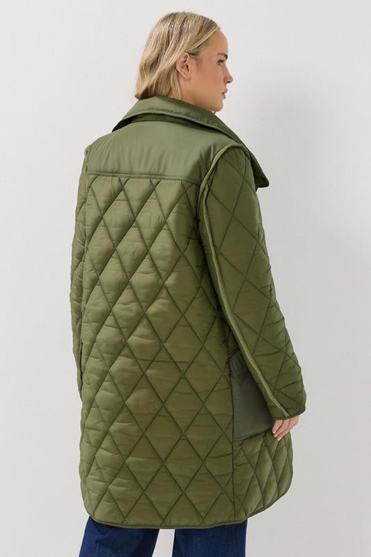 Evans LTS Tall Khaki Green Funnel Neck Quilted Coat