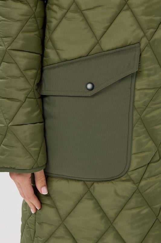Evans LTS Tall Khaki Green Funnel Neck Quilted Coat