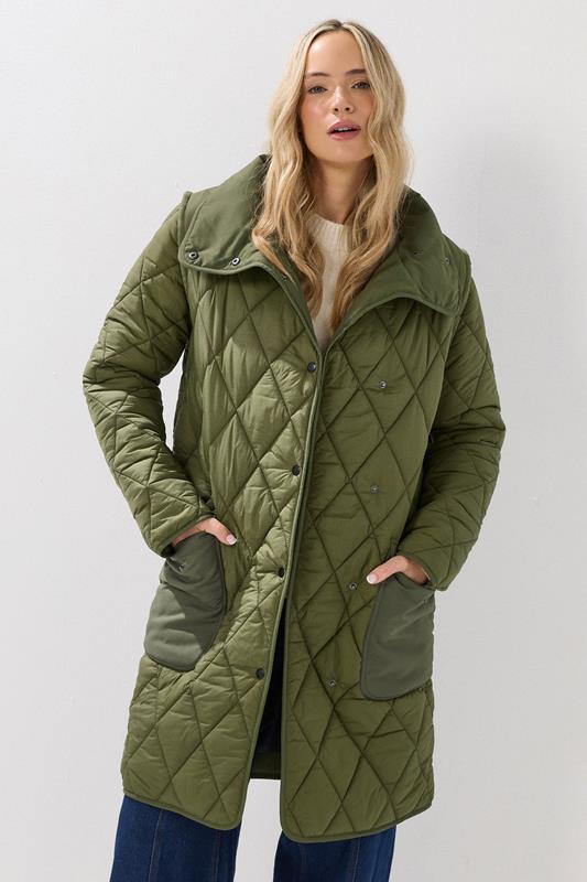 evans LTS Tall Khaki Green Funnel Neck Quilted Coat