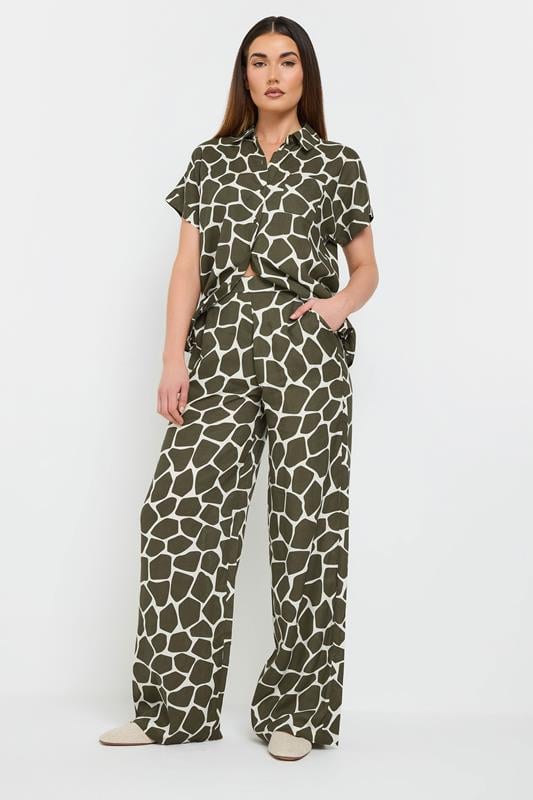 Evans LTS Tall Khaki Green Giraffe Print Wide Leg Trousers
