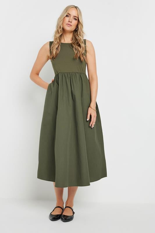 Evans LTS Tall Khaki Green Jersey & Woven Mix Fabric Midi Dress