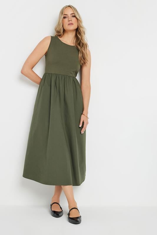 Evans LTS Tall Khaki Green Jersey & Woven Mix Fabric Midi Dress