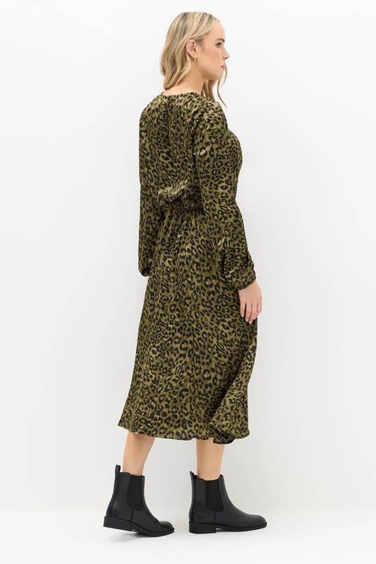 Evans LTS Tall Khaki Green Leopard Print Satin Midi Dress