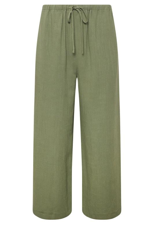 Evans LTS Tall Khaki Green Linen Tie Waist Cropped Trousers