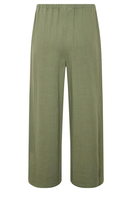 Evans LTS Tall Khaki Green Linen Tie Waist Cropped Trousers