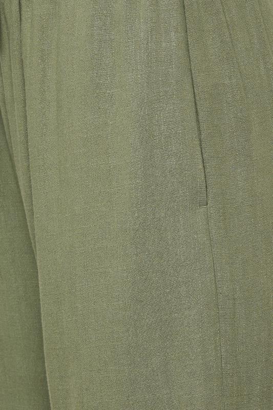evans LTS Tall Khaki Green Linen Tie Waist Cropped Trousers
