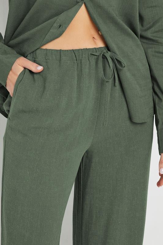 Evans LTS Tall Khaki Green Linen Tie Waist Trousers