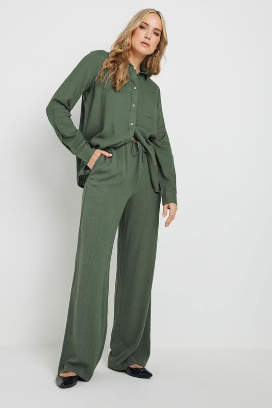 evans LTS Tall Khaki Green Linen Tie Waist Trousers