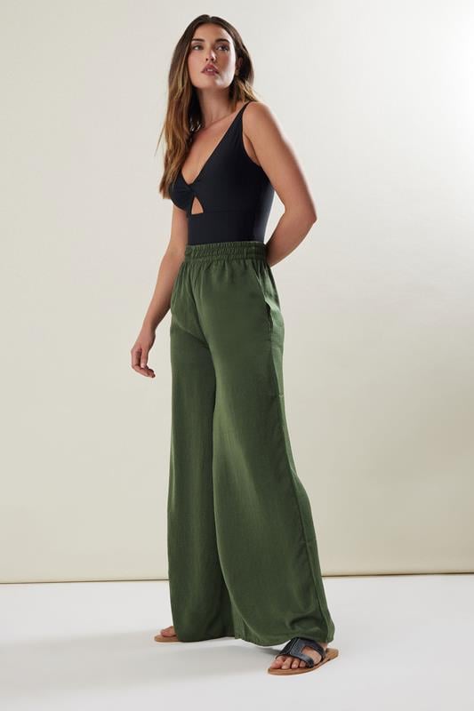 Evans LTS Tall Khaki Green Matt Satin Wide Leg Trousers