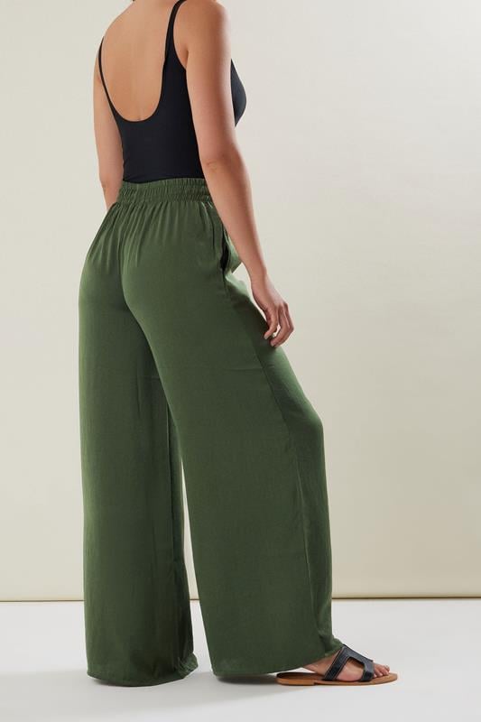 Evans LTS Tall Khaki Green Matt Satin Wide Leg Trousers