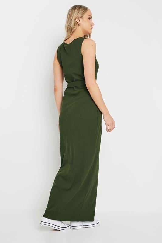 Evans LTS Tall Khaki Green Ribbed Button Through Maxi Dress