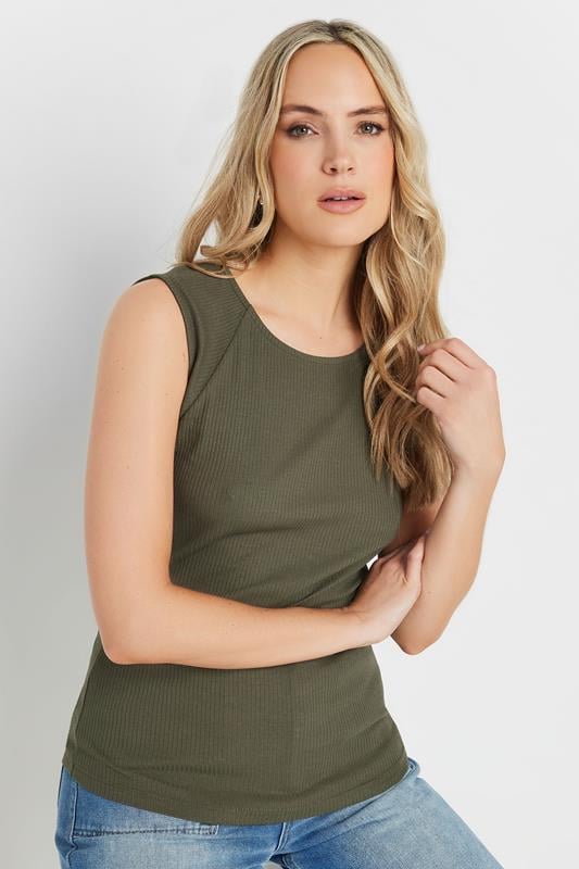 Evans LTS Tall Khaki Green Ribbed Keyhole Tie Vest Top