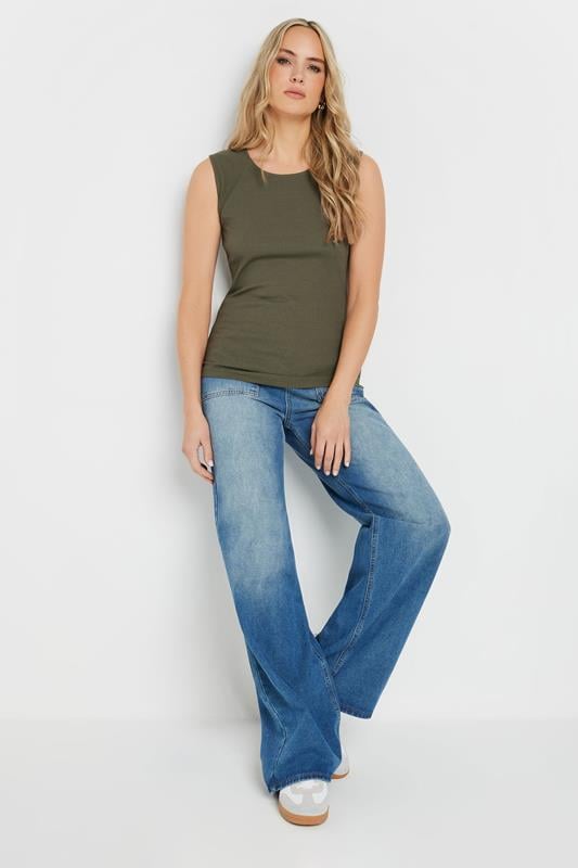 Evans LTS Tall Khaki Green Ribbed Keyhole Tie Vest Top