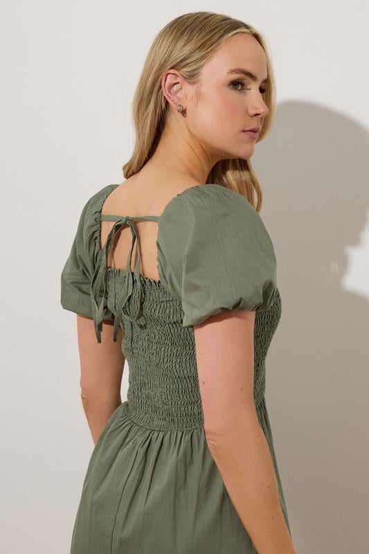 Evans LTS Tall Khaki Green Shirred Puff Sleeve Midi Dress