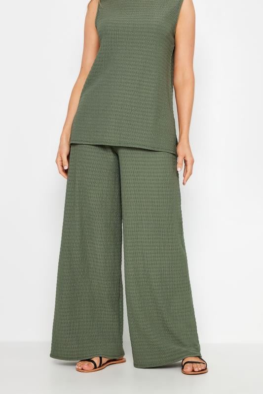 Evans LTS Tall Khaki Green Wide Leg Textured Trousers