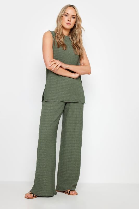 evans LTS Tall Khaki Green Wide Leg Textured Trousers