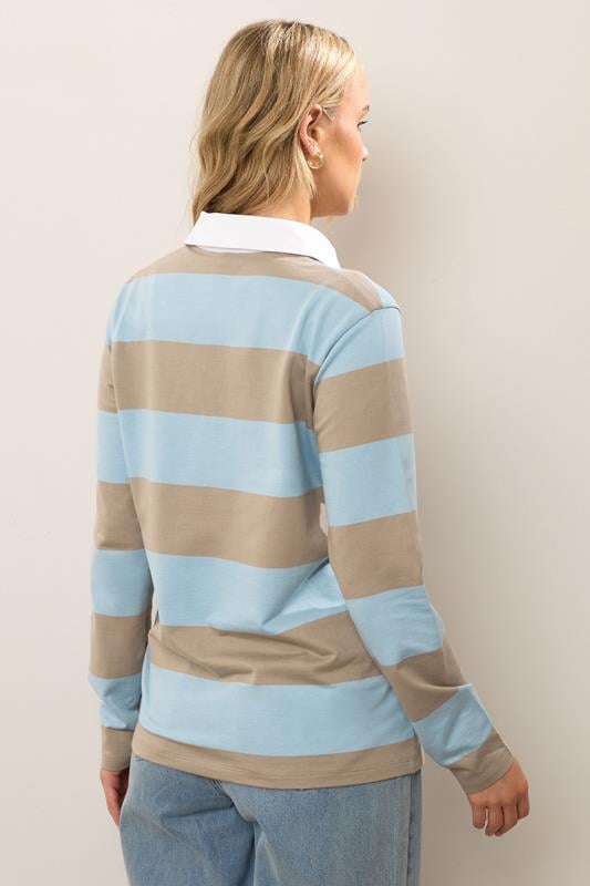Evans LTS Tall Light Blue & Brown Stripe Rugby Sweatshirt