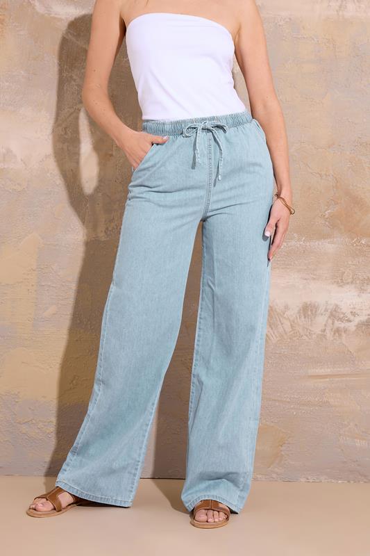 Evans LTS Tall Light Blue Drawstring Wide Leg Jeans