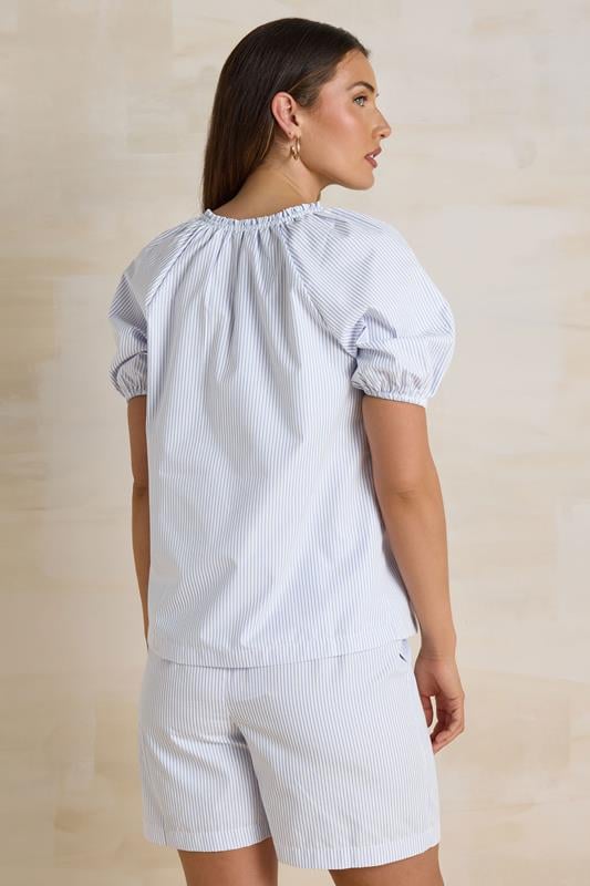 Evans LTS Tall Light Blue Striped Puff Sleeve Blouse