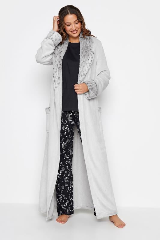 Evans LTS Tall Light Grey Animal Print Shawl Maxi Dressing Gown
