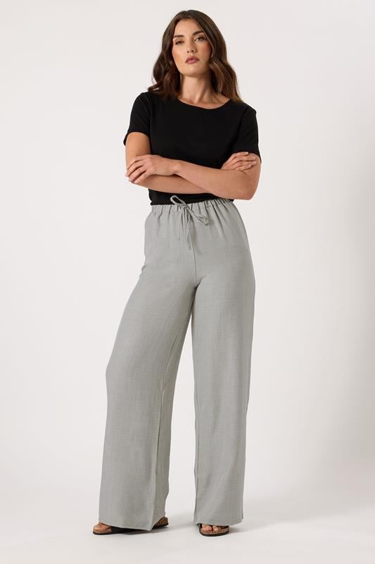evans LTS Tall Light Grey Textured Wide Leg Trousers