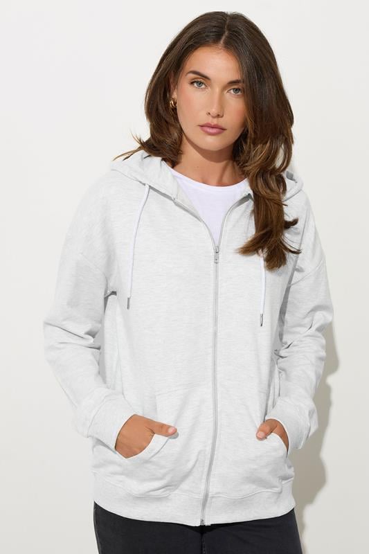 Evans LTS Tall Light Grey Zip Through Pocket Hoodie