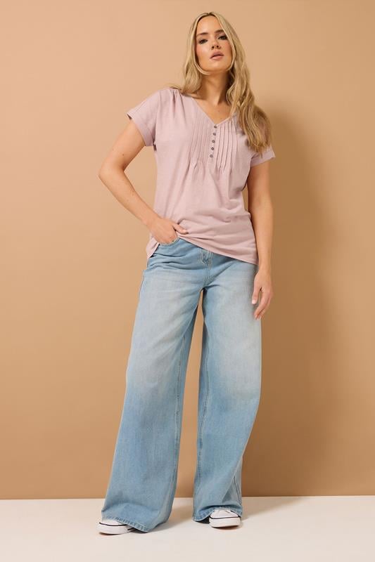 Evans LTS Tall Light Pink Cotton Short Sleeve Henley Top