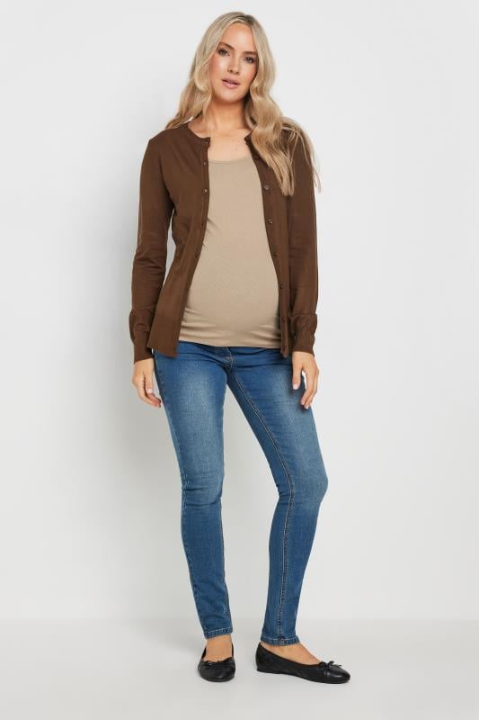 Evans LTS Tall Maternity Beige Brown Popper Fastening Nursing Vest