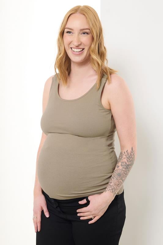 evans LTS Tall Maternity Beige Brown Popper Fastening Nursing Vest