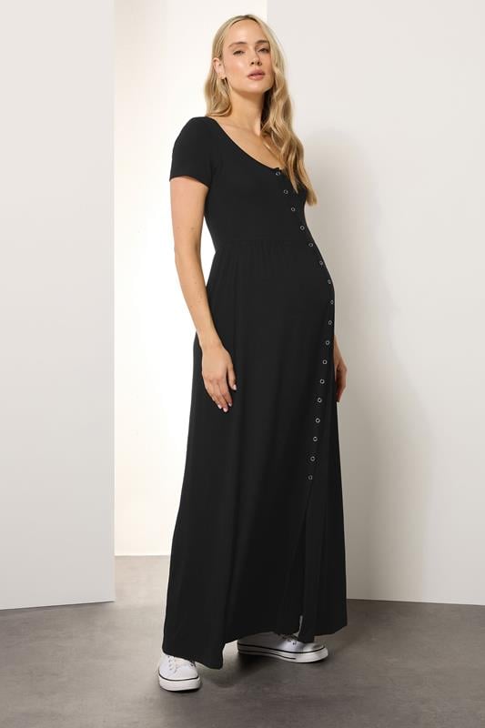 Evans LTS Tall Maternity Black Modal Ribbed Button Maxi Dress
