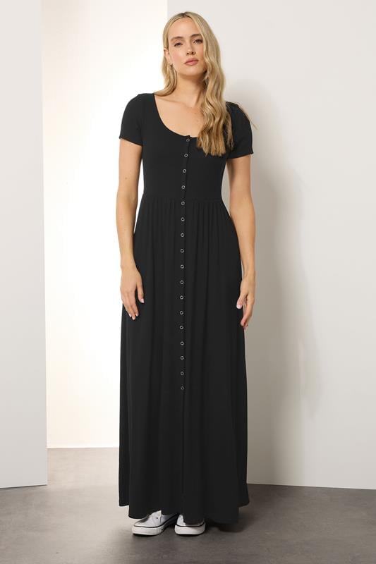 Evans LTS Tall Maternity Black Modal Ribbed Button Maxi Dress