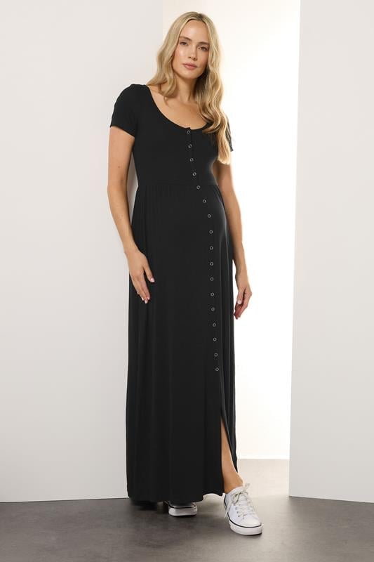 evans LTS Tall Maternity Black Modal Ribbed Button Maxi Dress